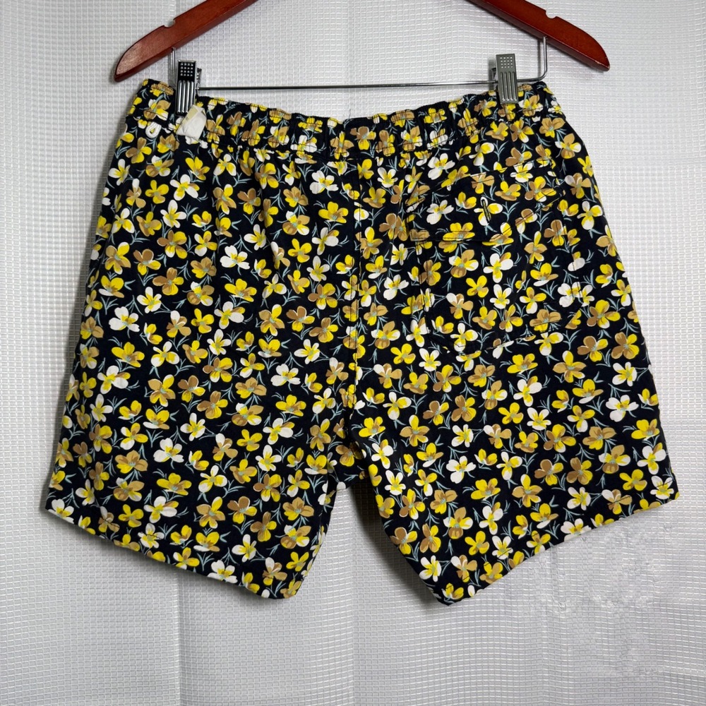 J.Crew Swim Trunks Medium Navy Yellow Floral Print 6 Inch Inseam - Picture 2 of 4